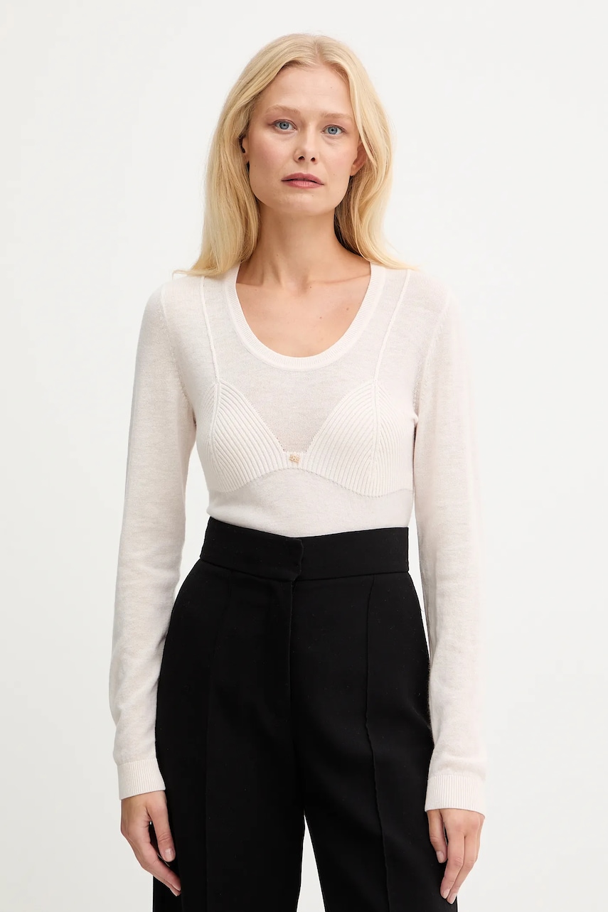 Elisabetta Franchi pulover din amestec de lână culoarea bej, light, MK35S57E2