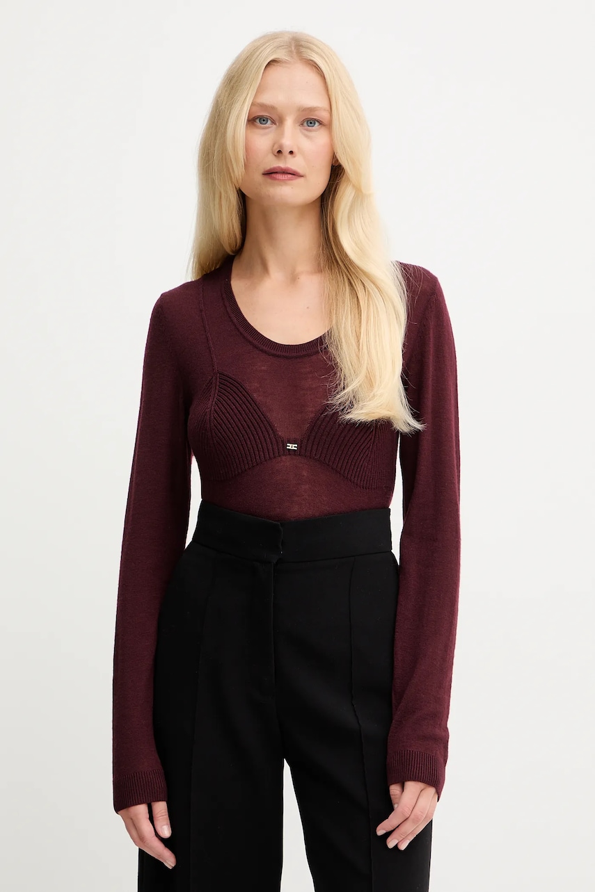 Elisabetta Franchi pulover din amestec de lână culoarea bordo, light, MK35S57E2