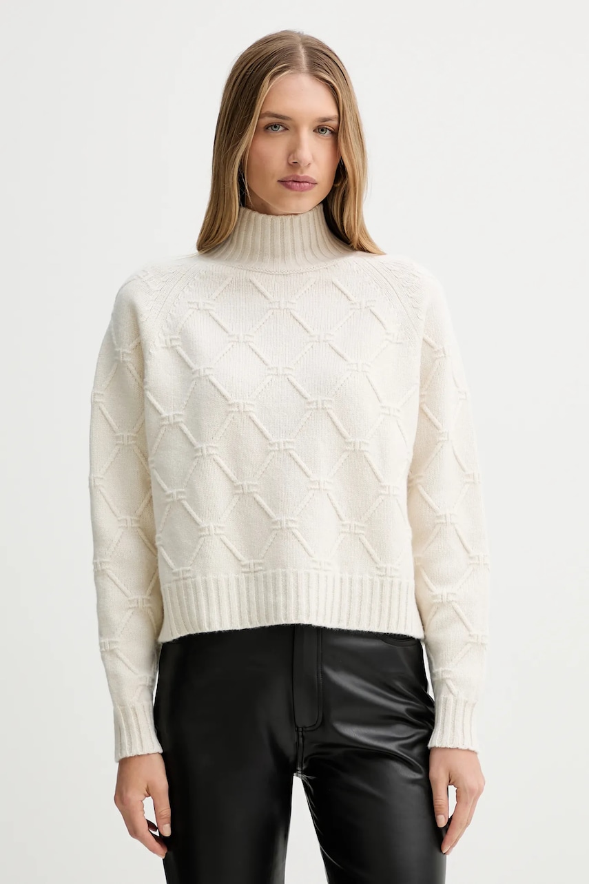 Elisabetta Franchi pulover de lână culoarea bej, cu guler, MK55T57E2