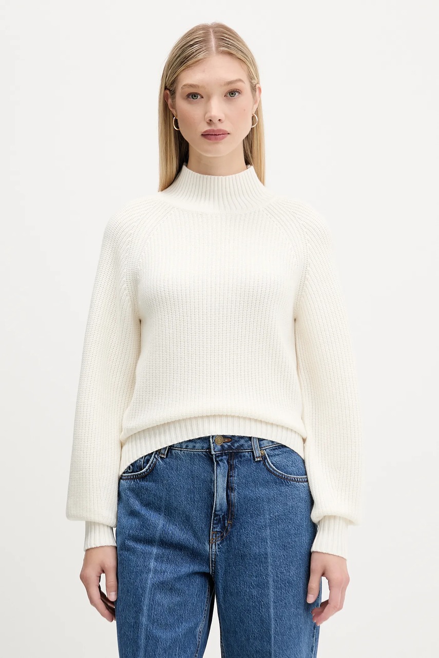 HUGO pulover de lână culoarea bej, cu turtleneck, 50548292