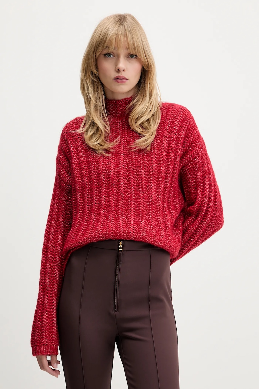 HUGO pulover din amestec de lână culoarea rosu, călduros, cu turtleneck, 50550210