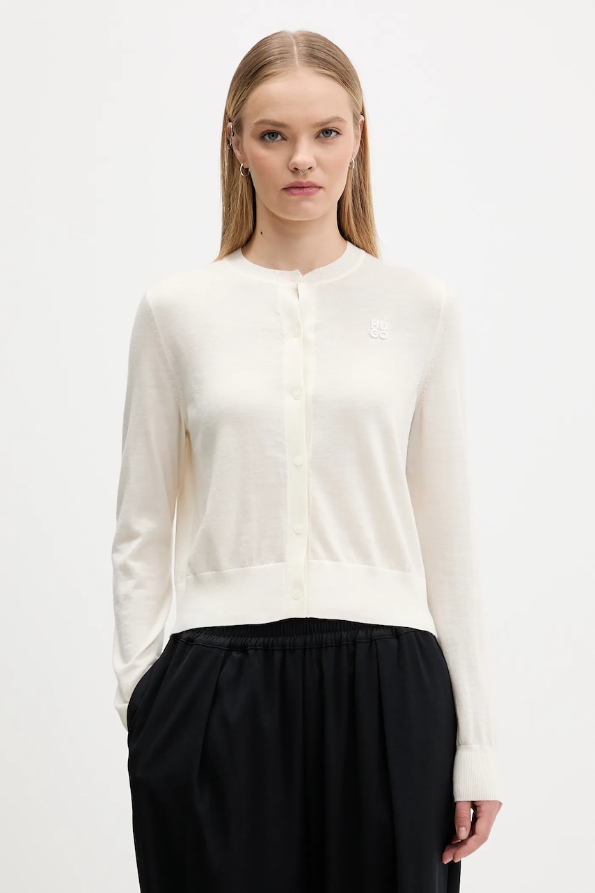 HUGO cardigan din lână culoarea bej, light, 50550984