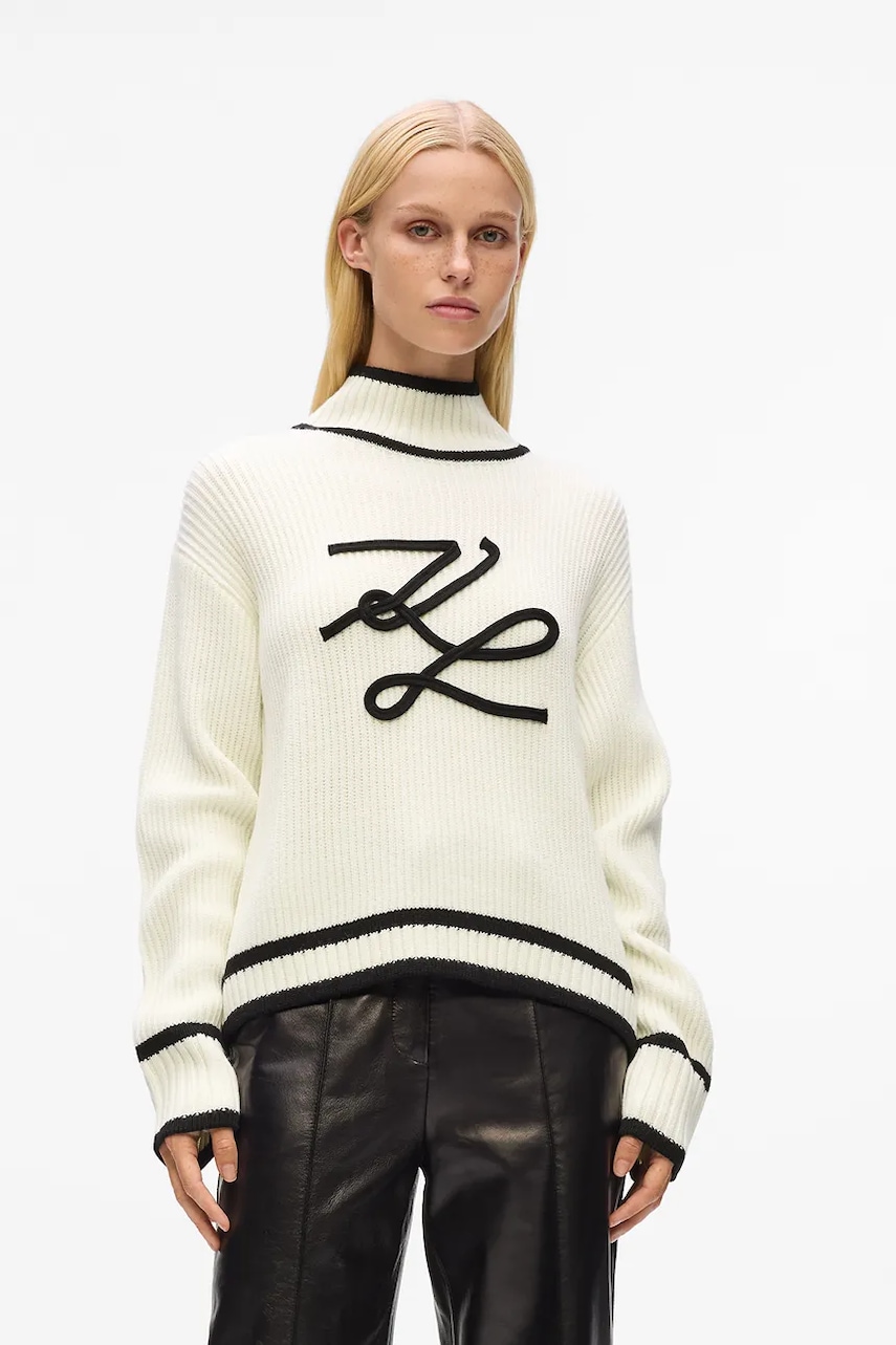 Karl Lagerfeld pulover de lână culoarea alb, cu turtleneck, A4W18051