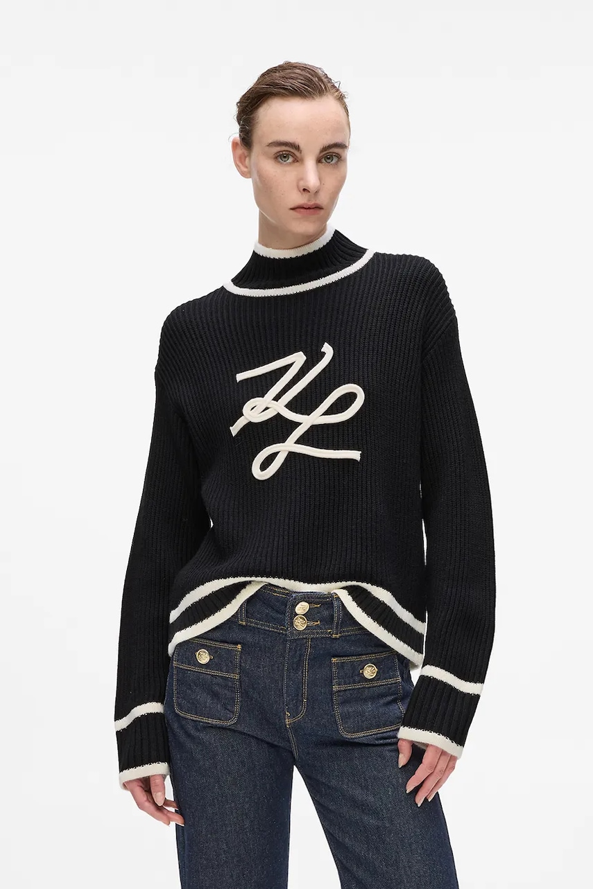 Karl Lagerfeld pulover de lână culoarea negru, cu turtleneck, A4W18051