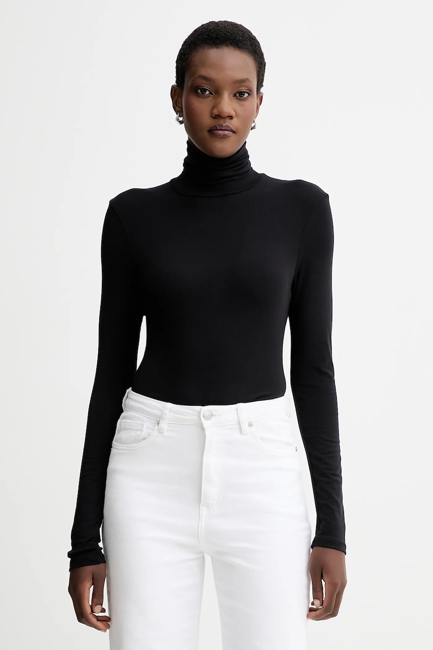 Marc O'Polo longsleeve culoarea negru, cu guler, 509215752177 Marc O'Polo longsleeve culoarea negru, cu guler, 509215752177