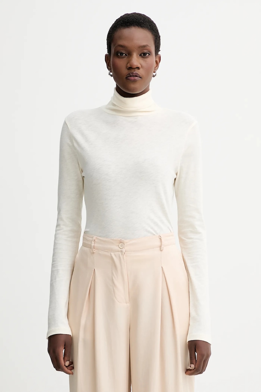 Marc O\'Polo longsleeve din bumbac culoarea bej, cu guler, 5000007063