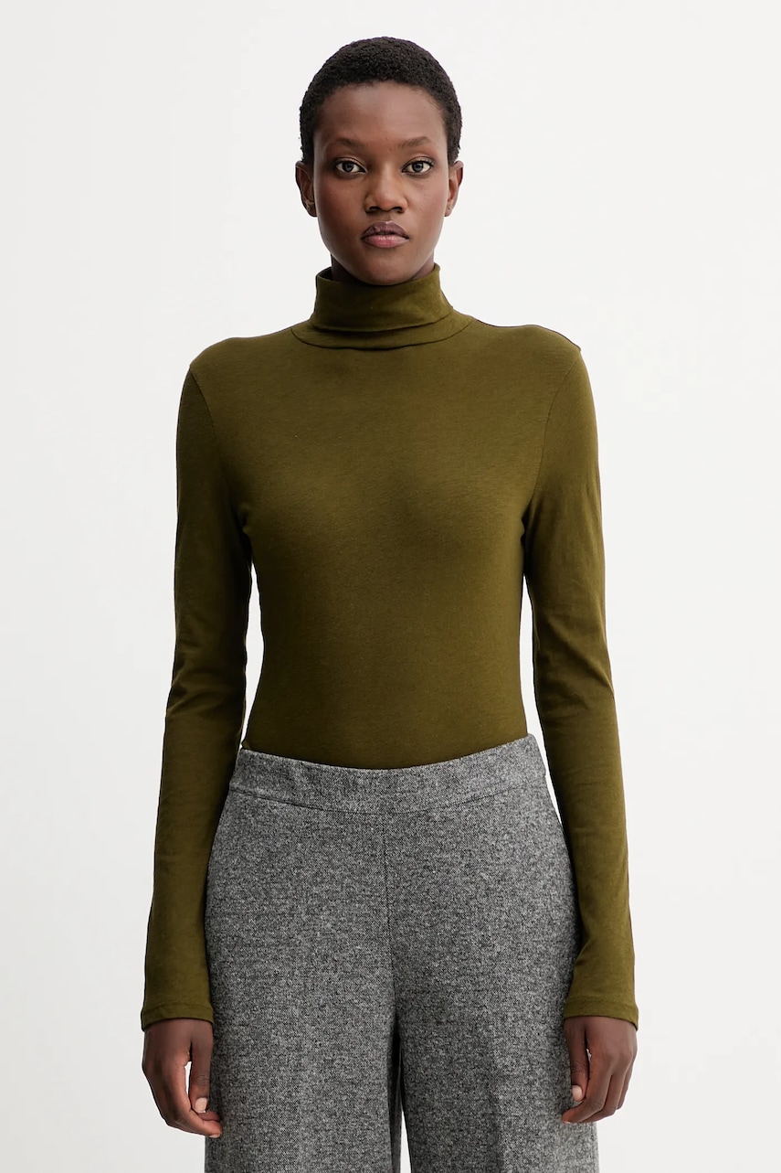 Marc O'Polo longsleeve din bumbac culoarea verde, cu guler, 5000007063