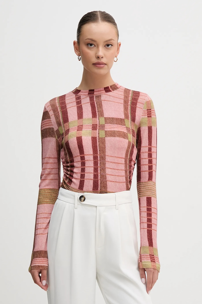 Barbour pulover de lână x Farm Rio culoarea roz, light, cu turtleneck, LKN1716