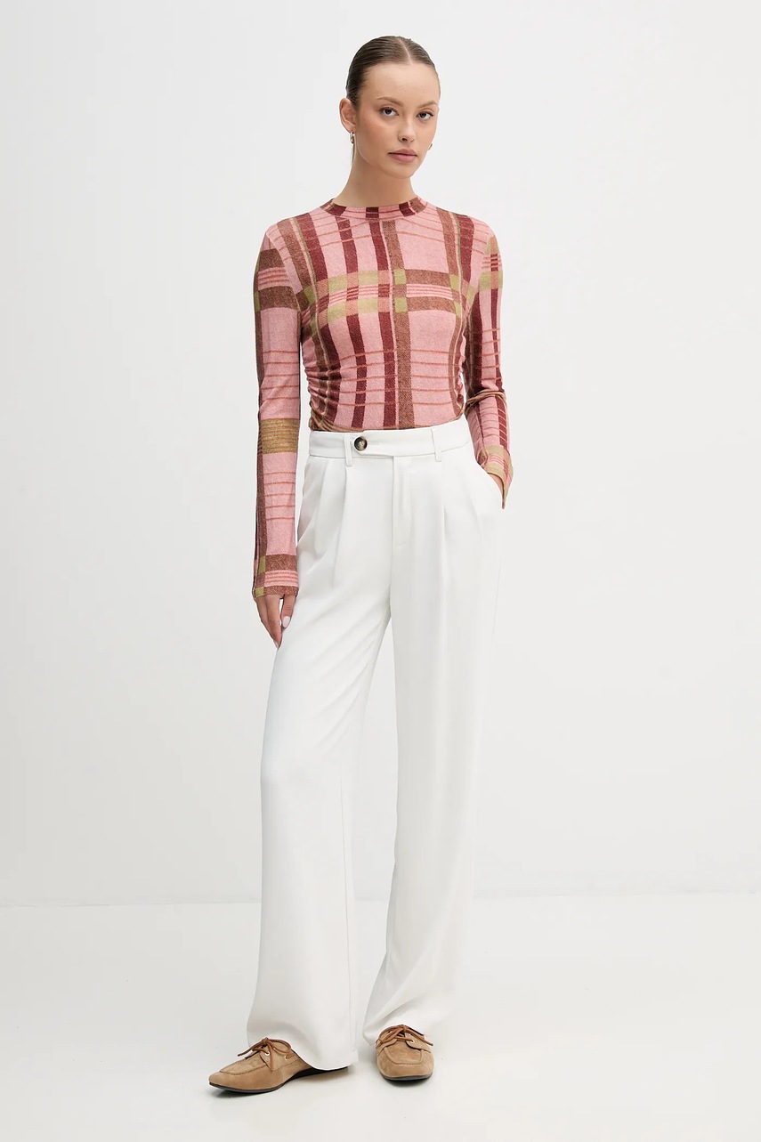 Шерстяной свитер Barbour x Farm Rio цвет розовый лёгкий с полугольфом LKN1716