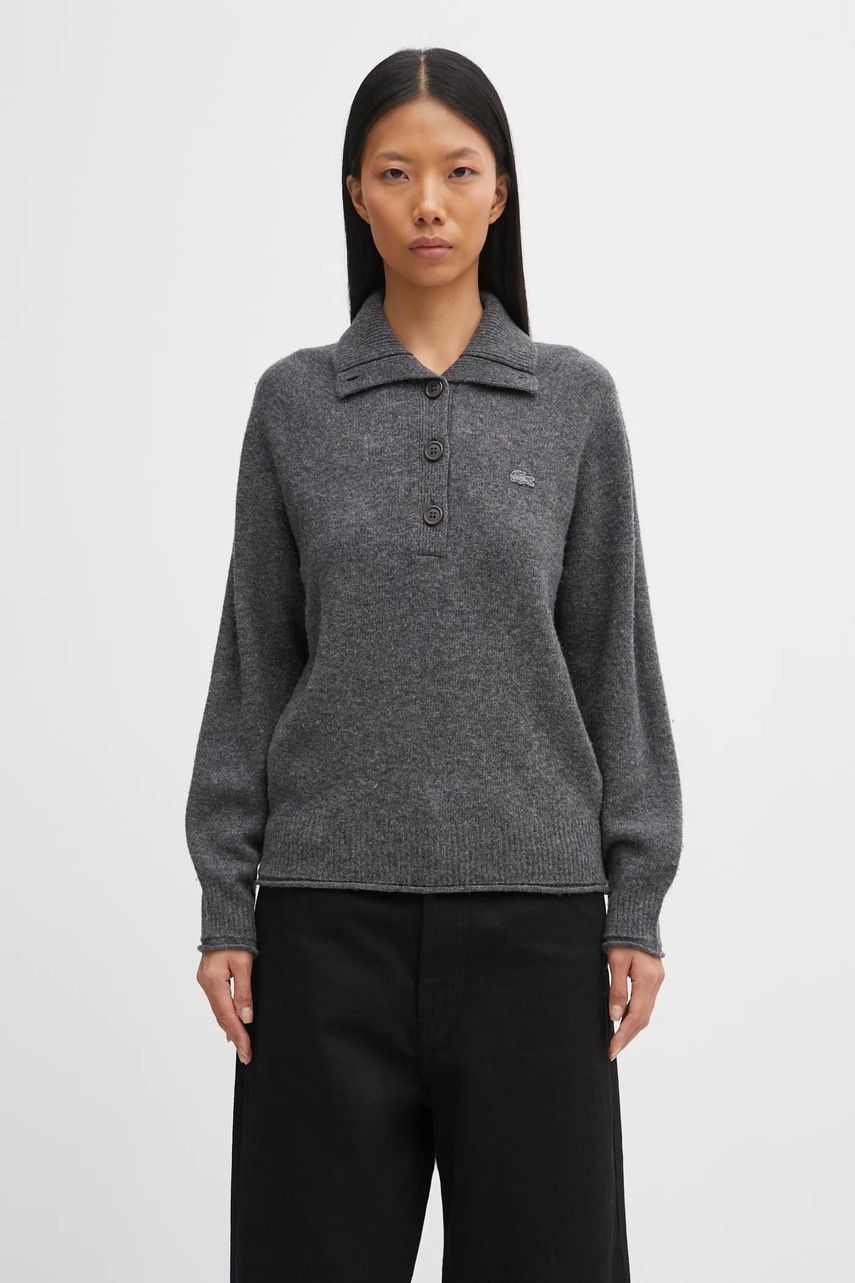 Lacoste sweter wełniany damski kolor szary AF4010