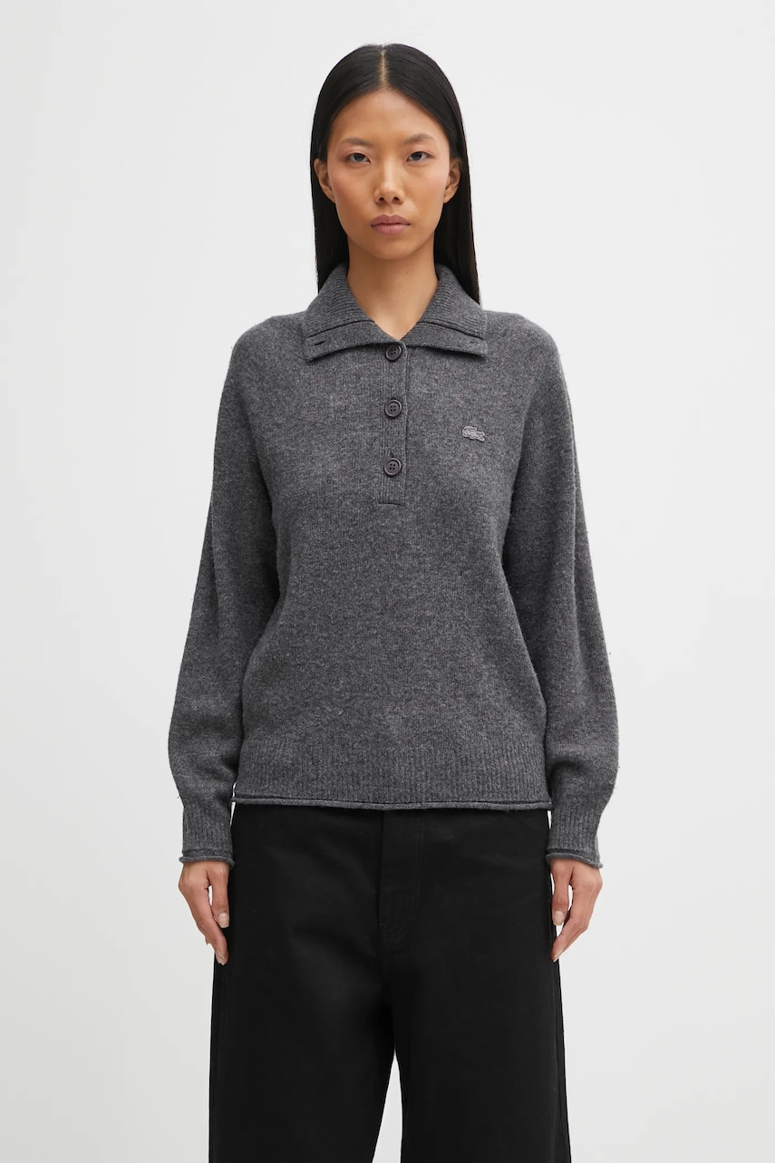 Lacoste sweter wełniany damski kolor szary AF4010