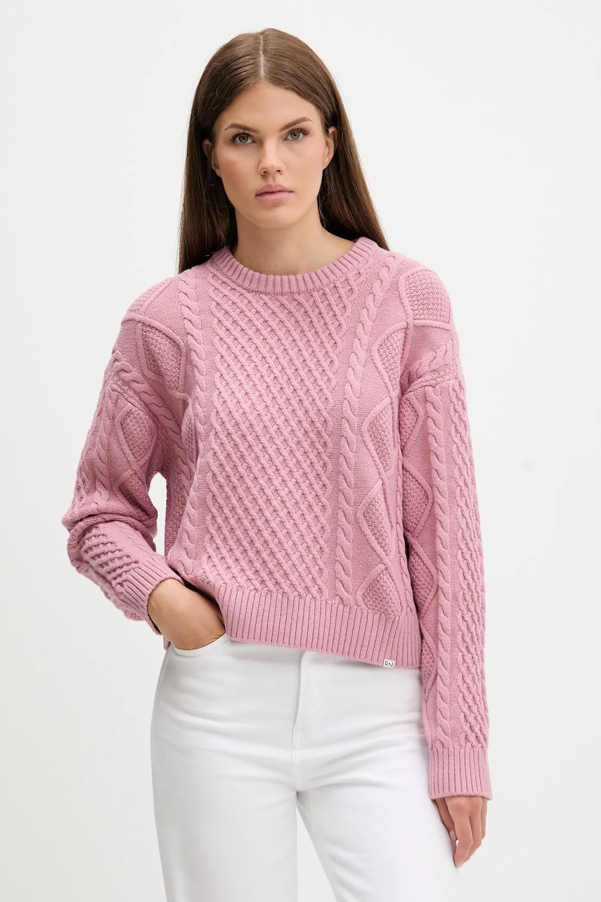 Levně Svetr s příměsí vlny Guess Jeans růžová barva, W5BR09 Z0561