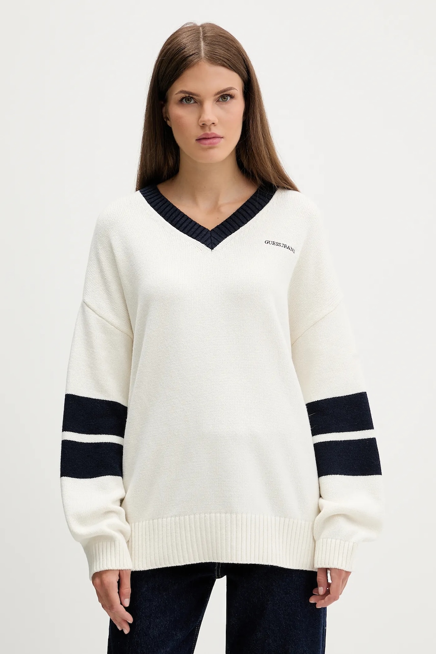 Levně Svetr s příměsí vlny Guess Jeans béžová barva, W5BR10 Z0561
