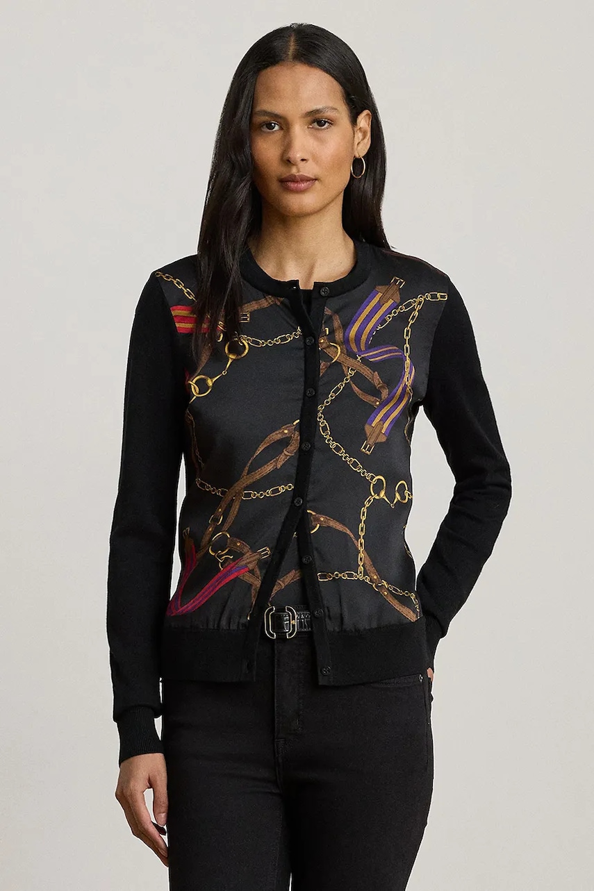 Levně Kardigan s bavlnou Lauren Ralph Lauren černá barva, 200979651