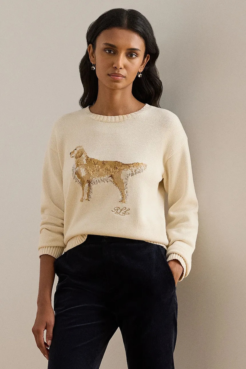 Levně Bavlněný svetr Lauren Ralph Lauren dámský, béžová barva, 200P02074