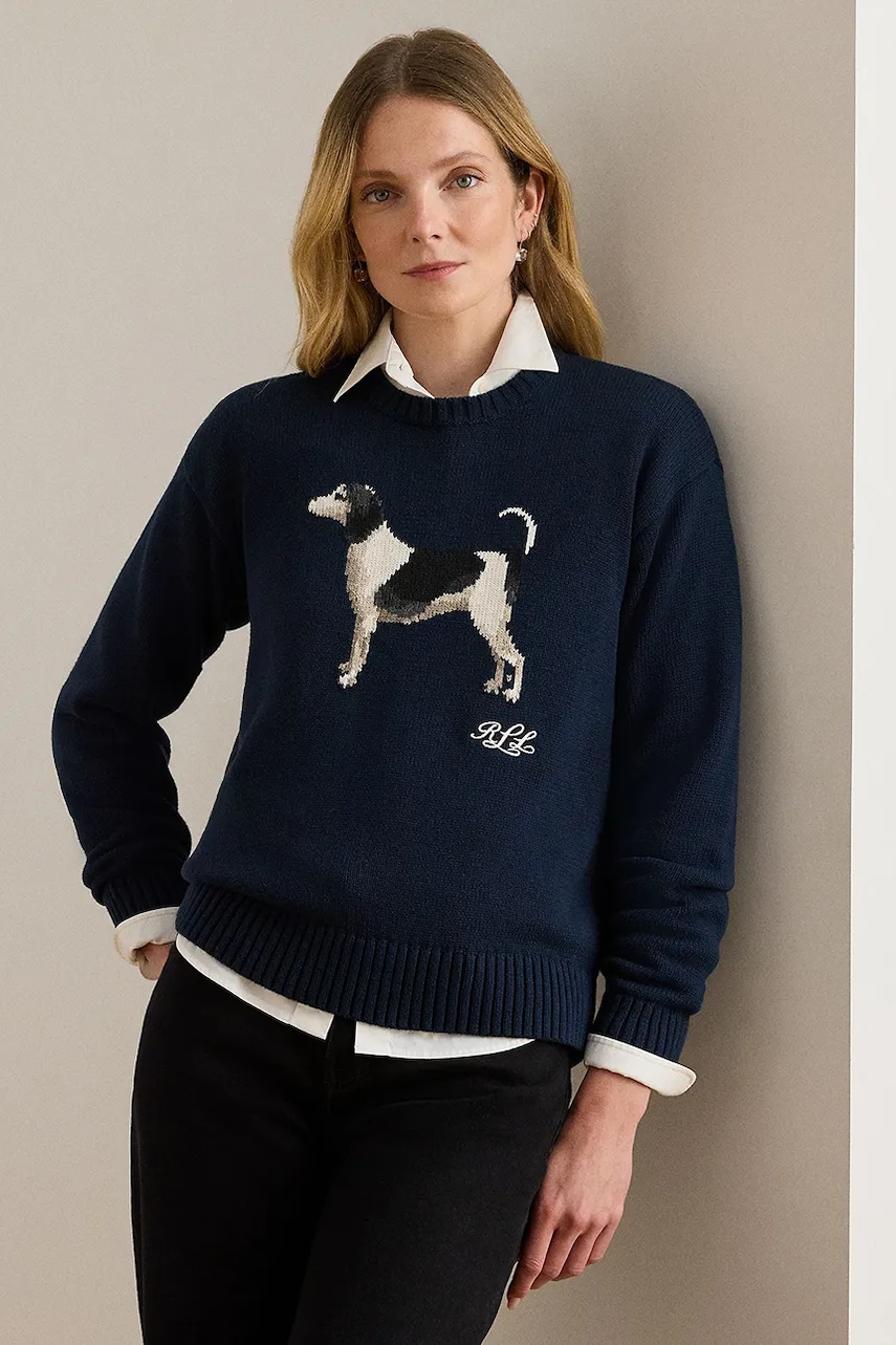 Levně Bavlněný svetr Lauren Ralph Lauren dámský, tmavomodrá barva, 200P02075