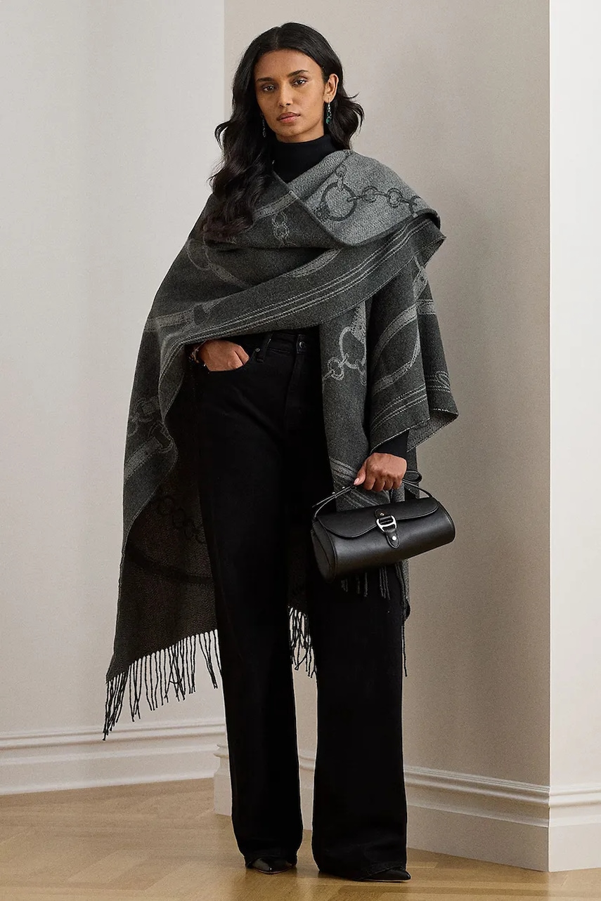 Levně Pončo s příměsí vlny Lauren Ralph Lauren šedá barva, 454P04529