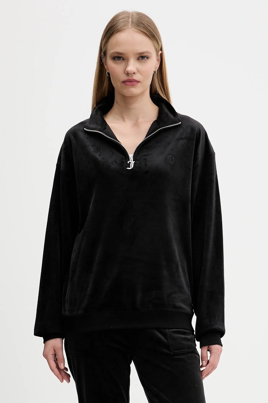 Juicy Couture bluza din velur culoarea negru, uni, JCBAS224810
