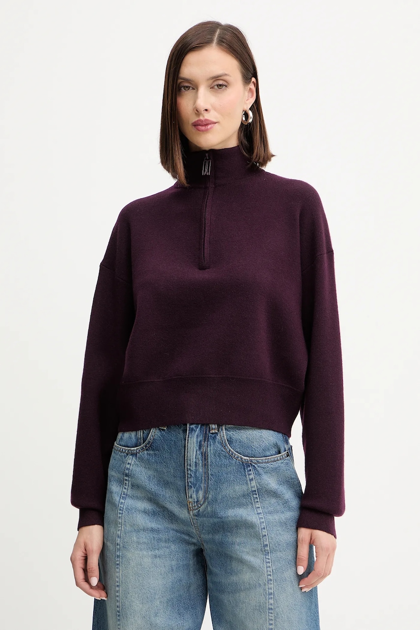 Victoria Beckham pulover din amestec de lână culoarea bordo, cu turtleneck, 1425KJU006610A