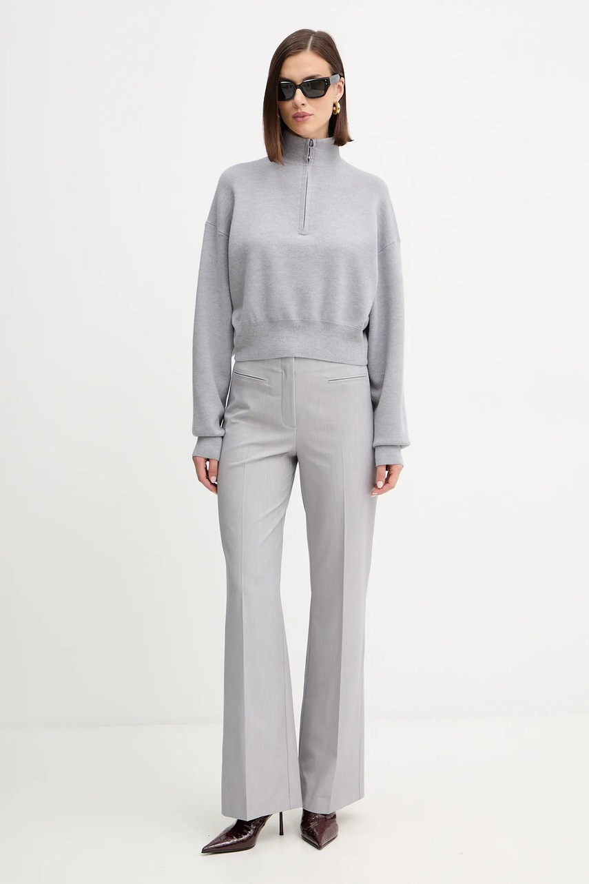 Свитер с добавлением шерсти Victoria Beckham цвет серый с полугольфом 1425KJU006610B Свитер с добавлением шерсти Victoria Beckham цвет серый с полугольфом 1425KJU006610B