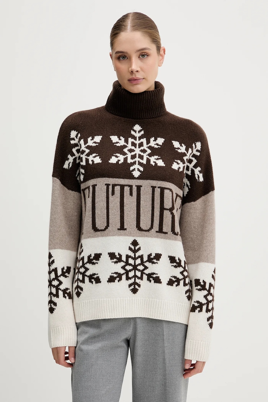 FROM FUTURE pulover de casmir culoarea maro, cu guler, WPL03334