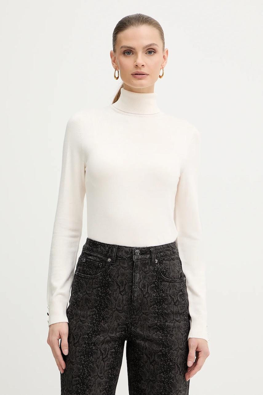 Morgan pulover culoarea bej, light, cu guler, MFLORIA