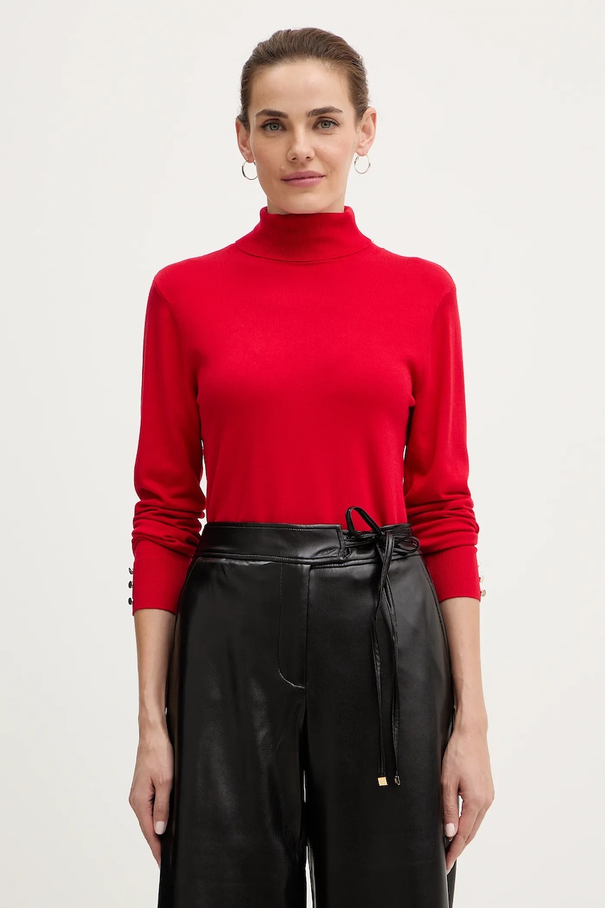 Morgan pulover culoarea roșu, light, cu guler, MFLORIA