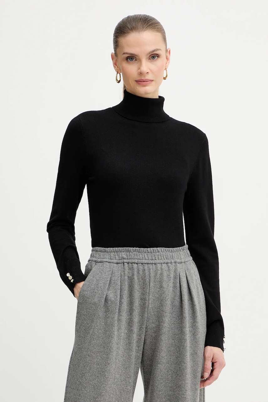 Morgan pulover culoarea negru, light, cu guler, MFLORIA