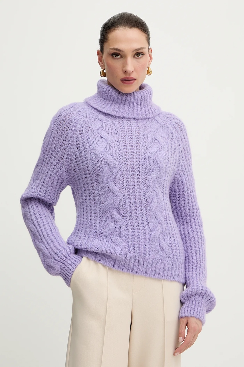 Morgan pulover din amestec de lână de alpaca culoarea violet, cu guler, MPALMA