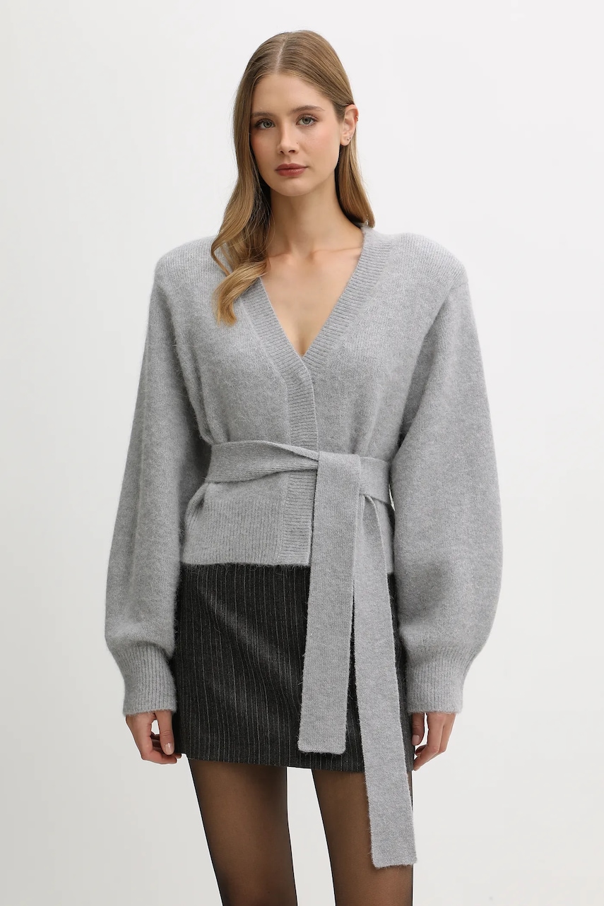Rotate cardigan din amestec de lână culoarea gri, călduros, 114736039