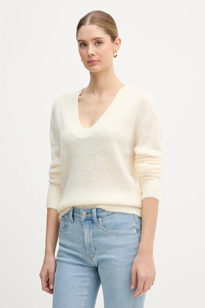 United Colors of Benetton pulover din amestec de mohair culoarea bej, 1VAAD10EX