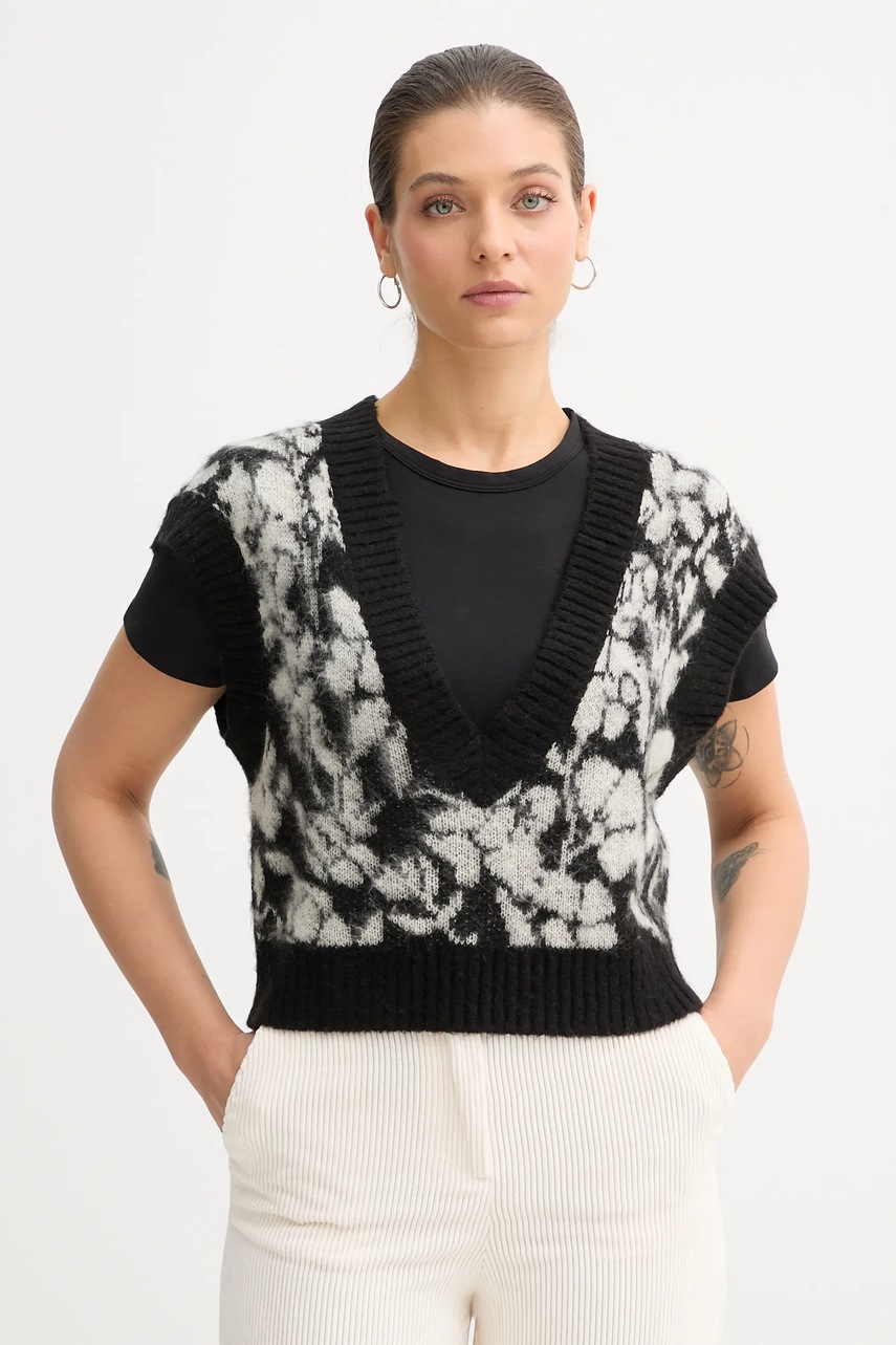 United Colors of Benetton vestă cu o notă de mohair culoare neagră pentru femei 1VAAE403E