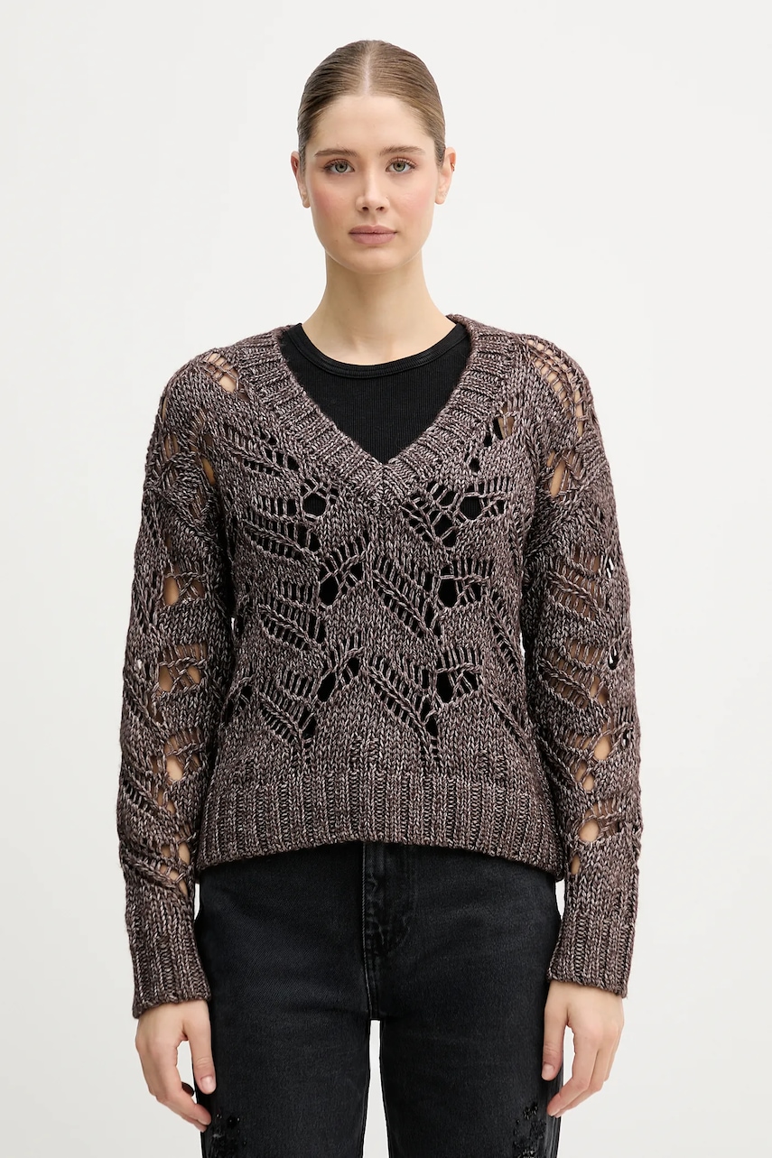 Sisley pulover din amestec de lână culoarea maro, 1H5BL401E