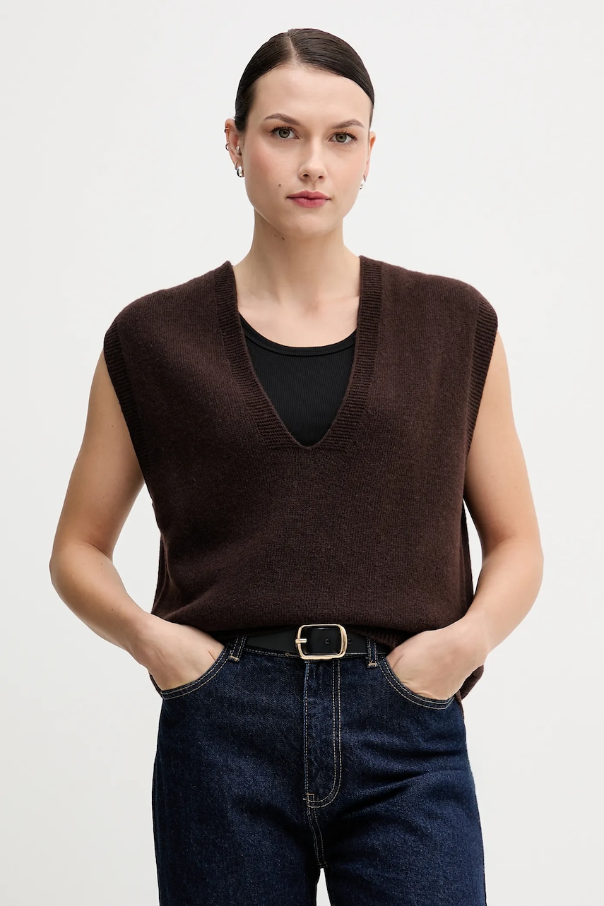 Sandro Ferrone vestă de lână culoarea maro, S9YBFNICO