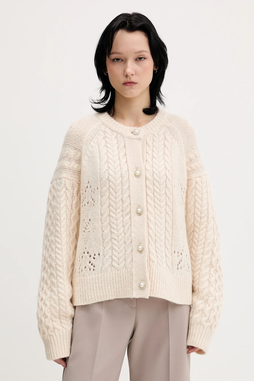 Tommy Jeans cardigan din amestec de lână culoarea bej, călduros, DW0DW22511