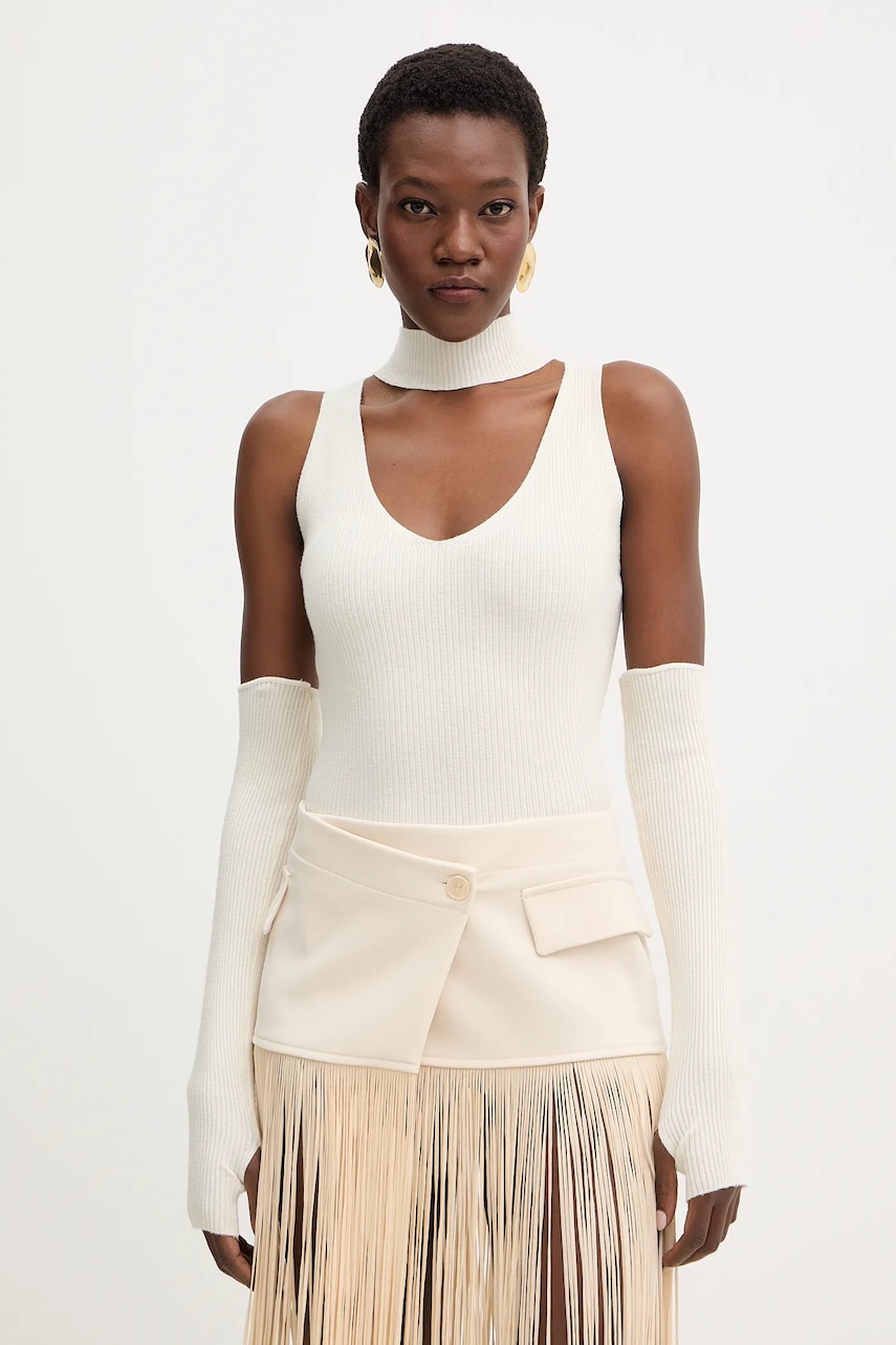 Haveone vestă culoarea bej, light, cu turtleneck, MFP-P162