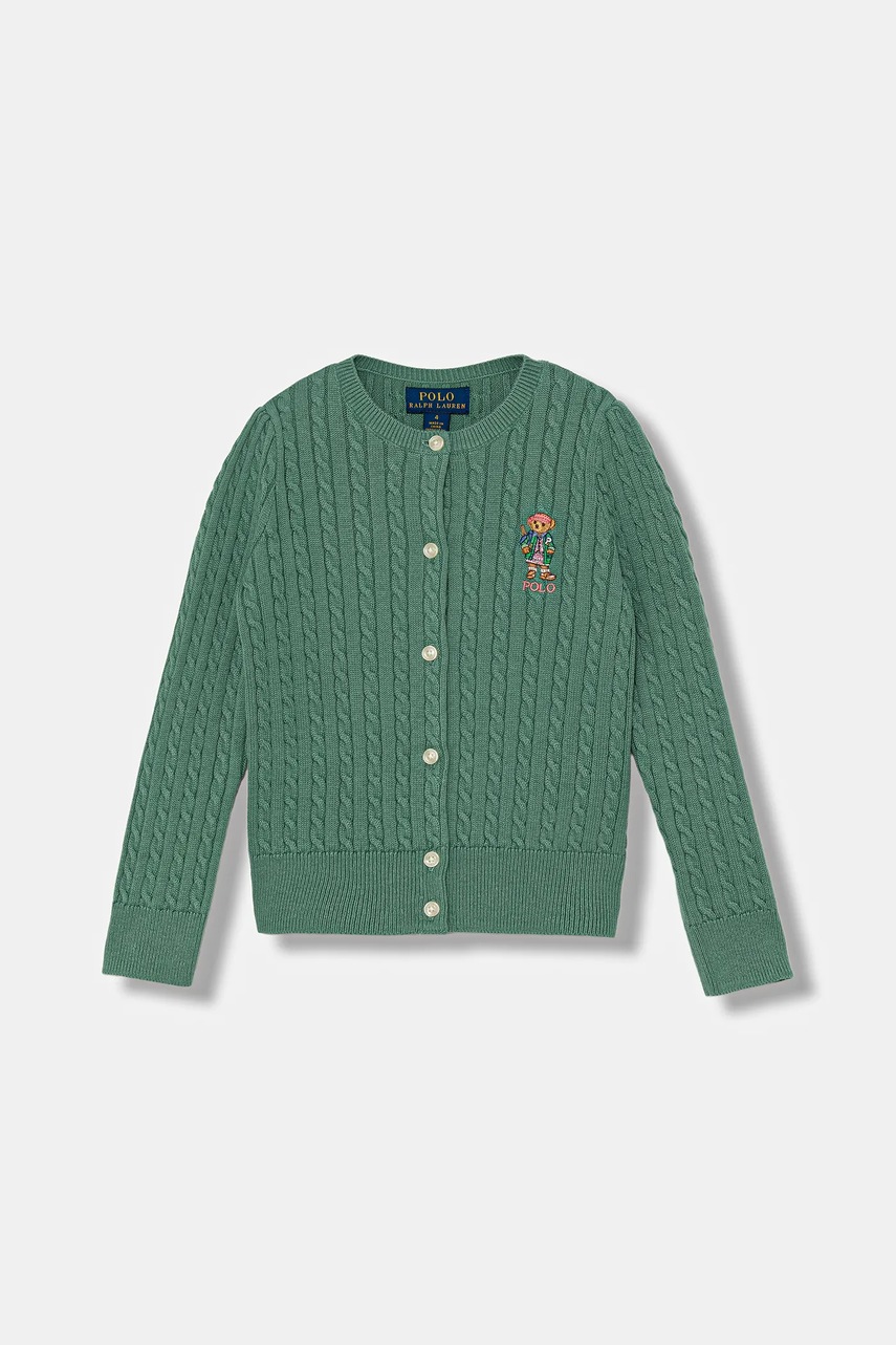 Levně Dětský bavlněný kardigan Polo Ralph Lauren zelená barva, 312919829006