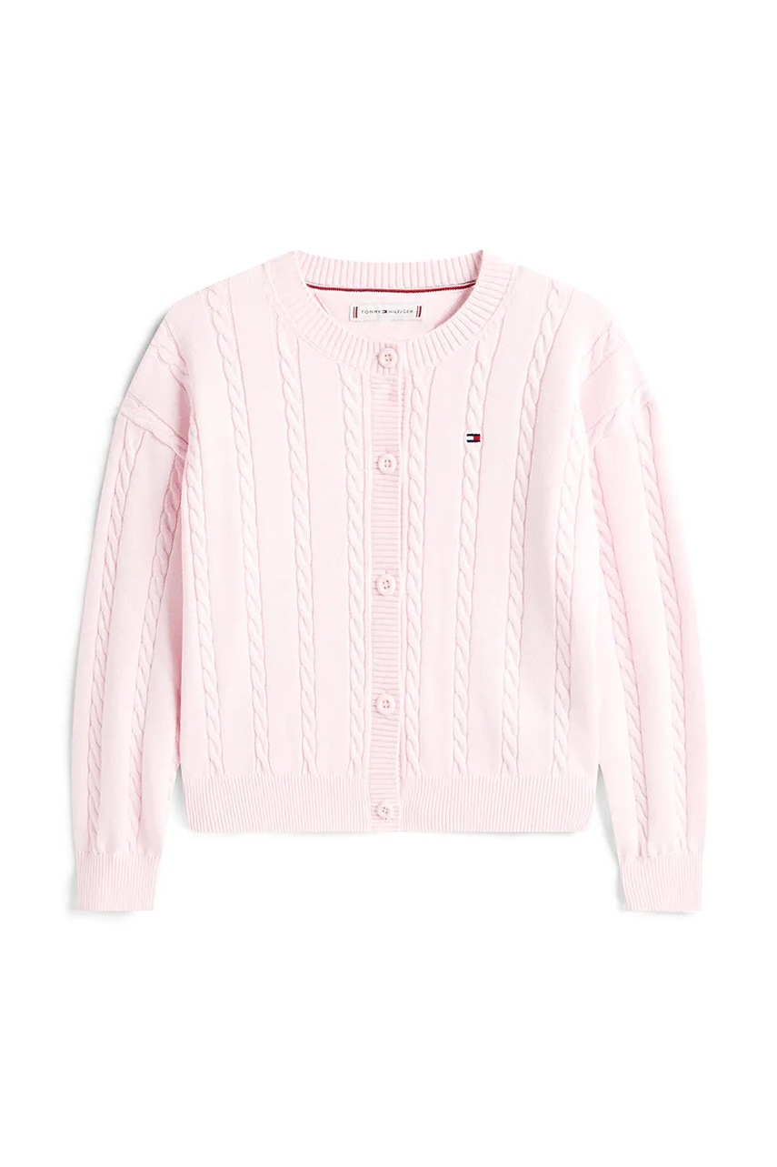 Детский хлопковый кардиган Tommy Hilfiger цвет розовый лёгкий KG0KG08546