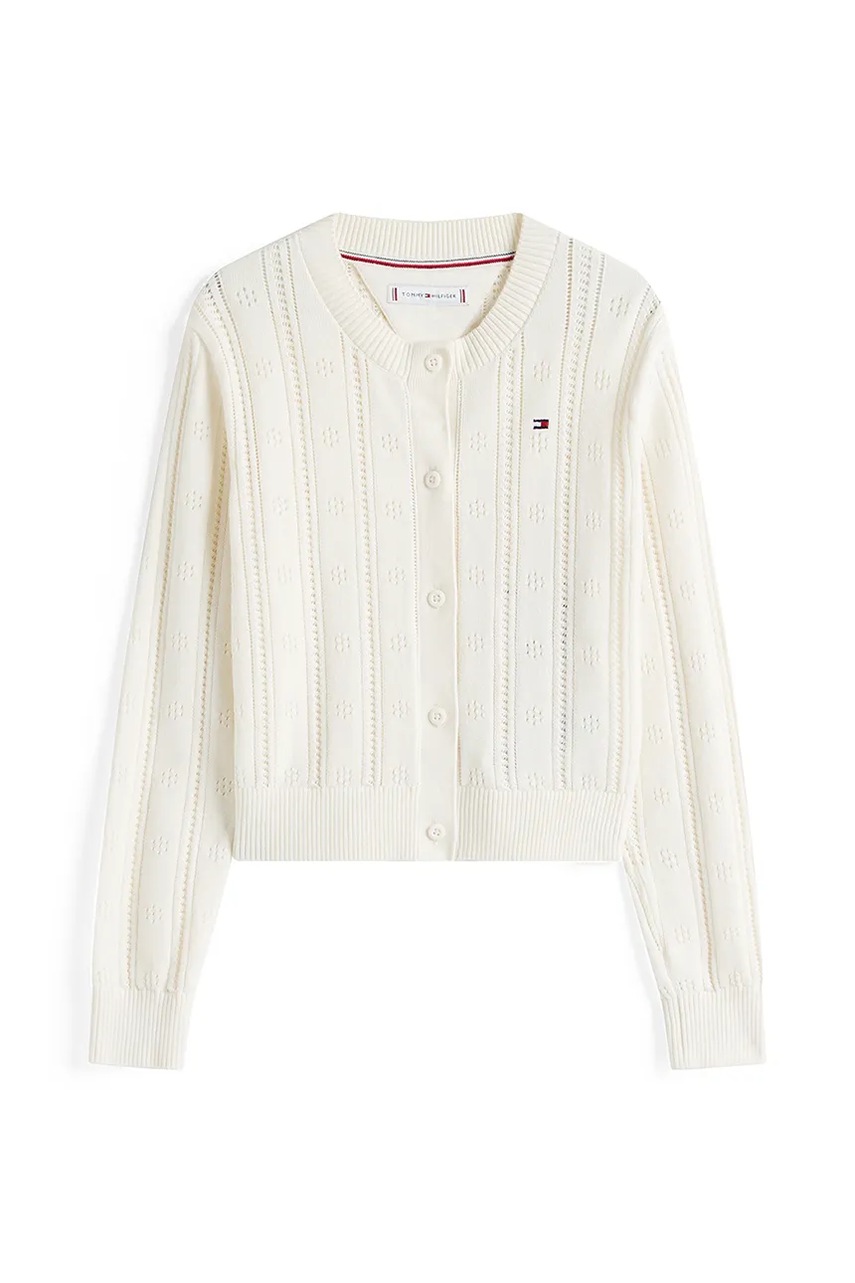 Детский хлопковый кардиган Tommy Hilfiger цвет бежевый лёгкий KG0KG08677