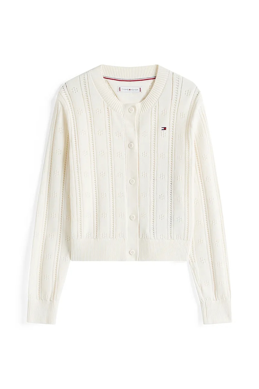Детский хлопковый кардиган Tommy Hilfiger цвет бежевый лёгкий KG0KG08677 Детский хлопковый кардиган Tommy Hilfiger цвет бежевый лёгкий KG0KG08677