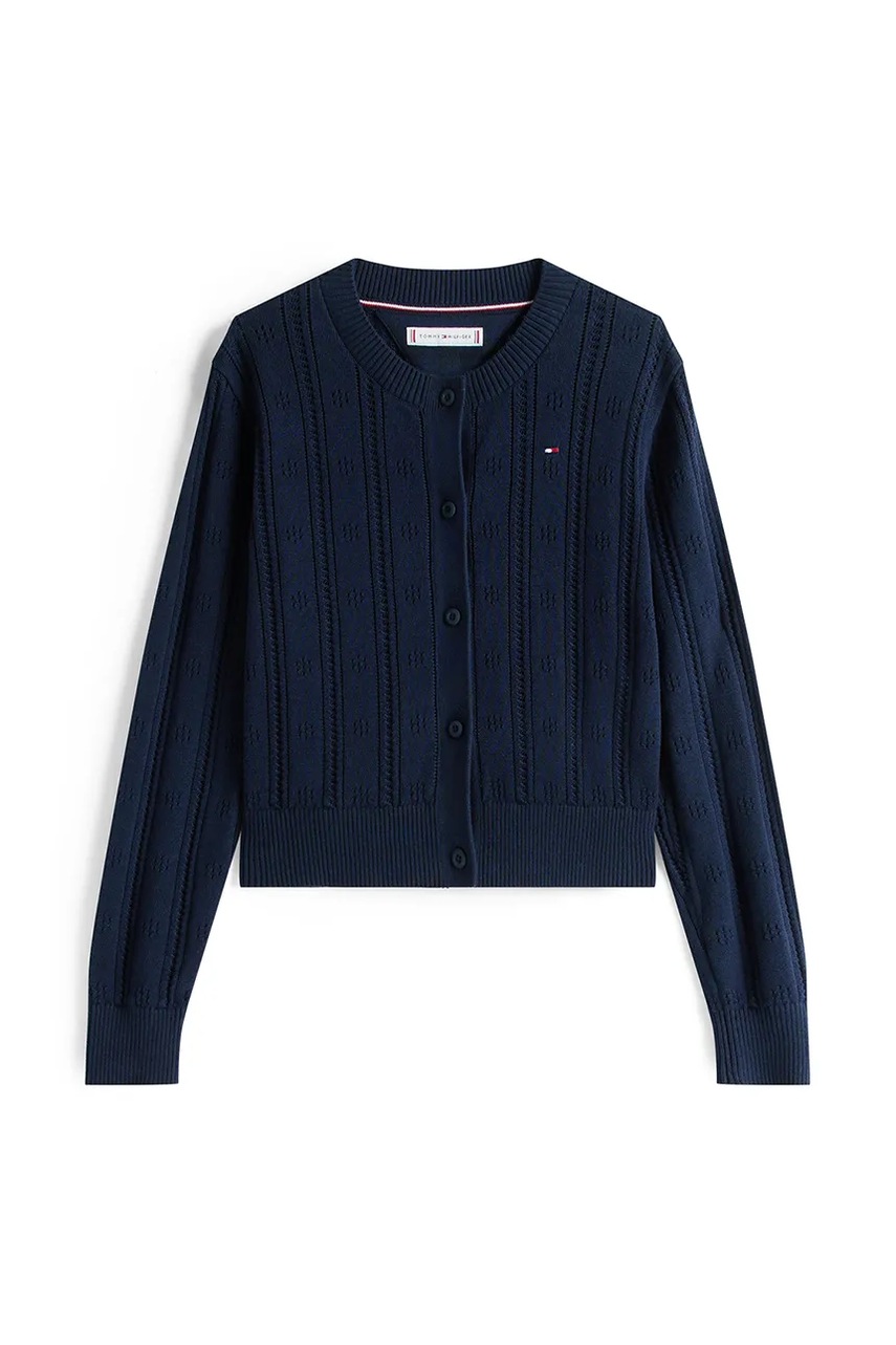 Детский хлопковый кардиган Tommy Hilfiger цвет синий лёгкий KG0KG08677