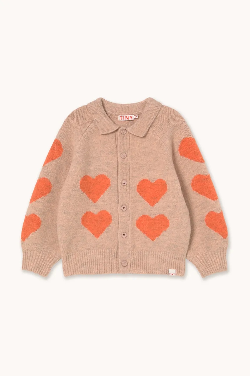 Tinycottons cardigan copii HEARTS CARDIGAN culoarea bej, AW25-124