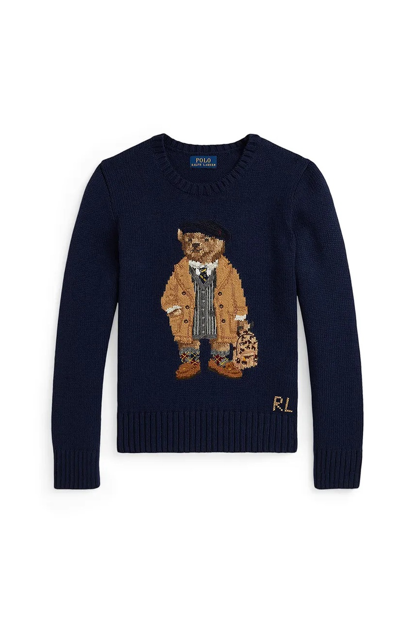 Levně Dětský bavlněný svetr Polo Ralph Lauren tmavomodrá barva, 313978870001