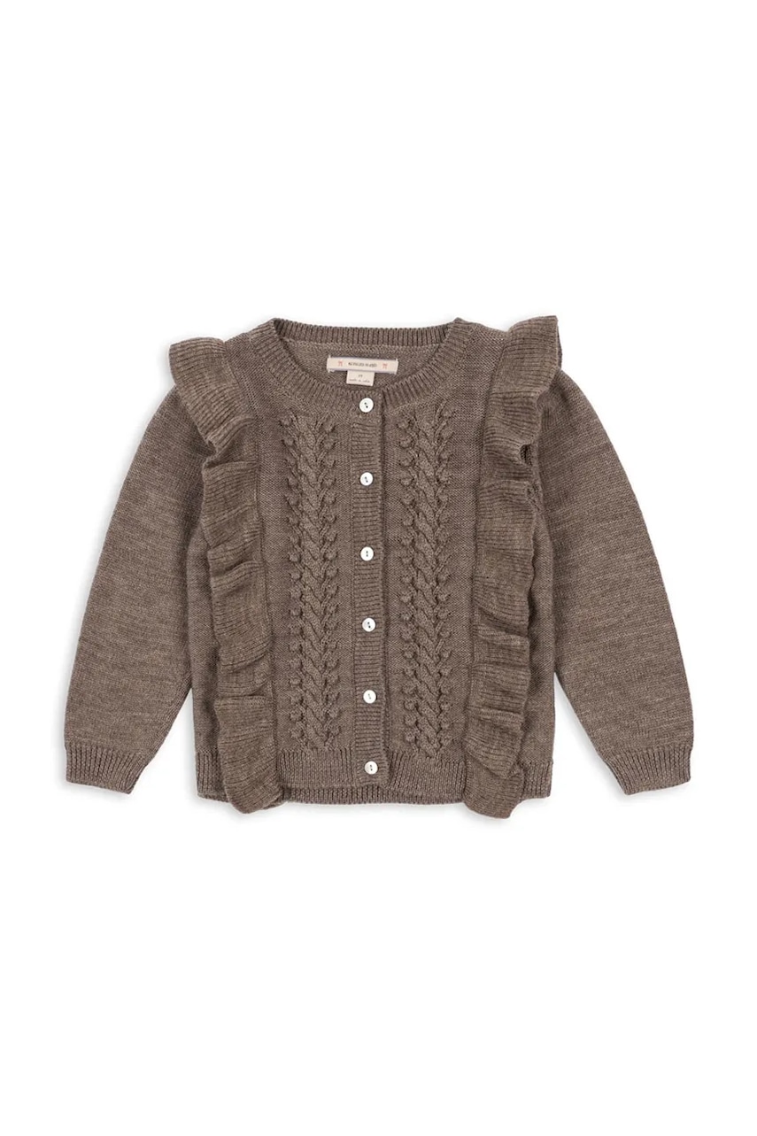 Konges Sløjd cardigan de lână pentru copii FIOL FRILL CARDIGAN culoarea maro, KS103809