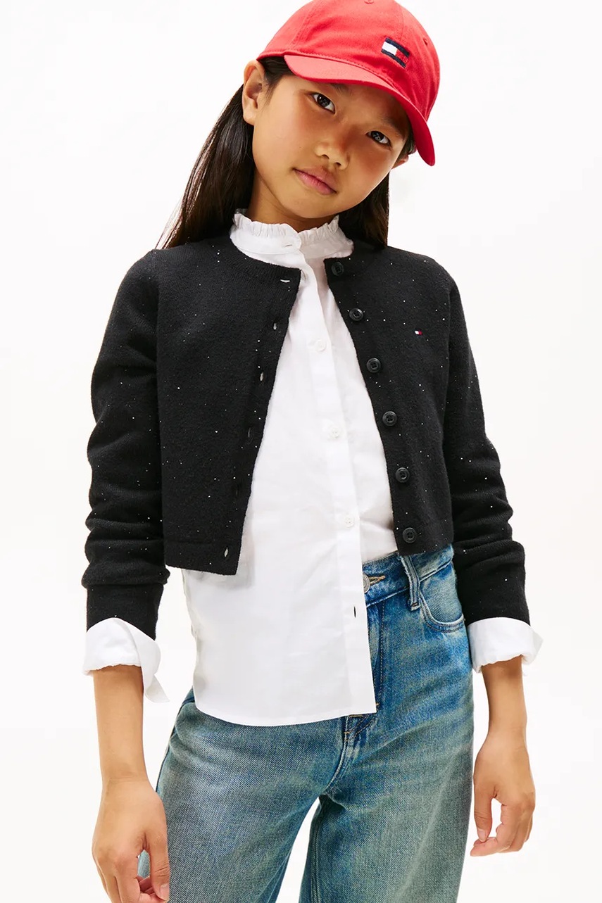 Levně Dětský kardigan Tommy Hilfiger černá barva, KG0KG08852