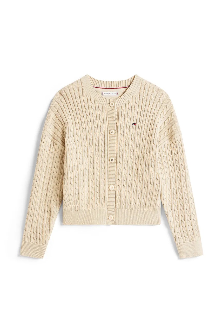 Дитячий бавовняний кардиган Tommy Hilfiger колір бежевий KG0KG09076