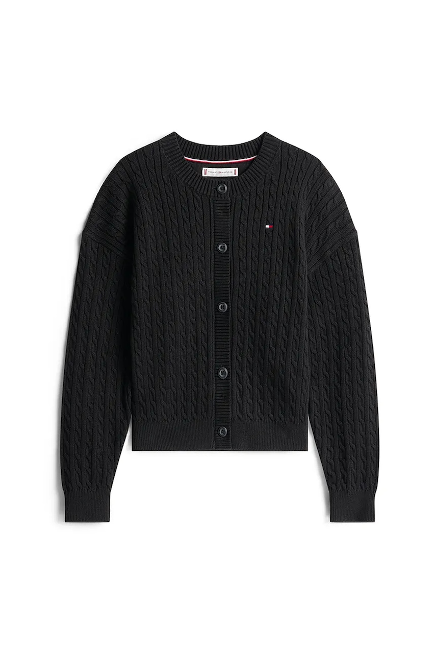 Детский хлопковый кардиган Tommy Hilfiger цвет чёрный KG0KG09076 Детский хлопковый кардиган Tommy Hilfiger цвет чёрный KG0KG09076
