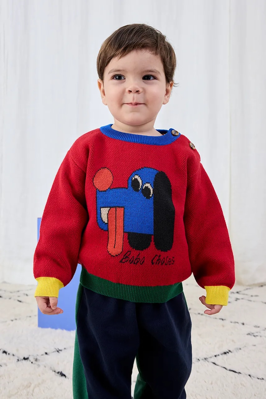 Bobo Choses pulover din bumbac pentru bebeluși Doggy Mate culoarea roșu, light, 225AB121