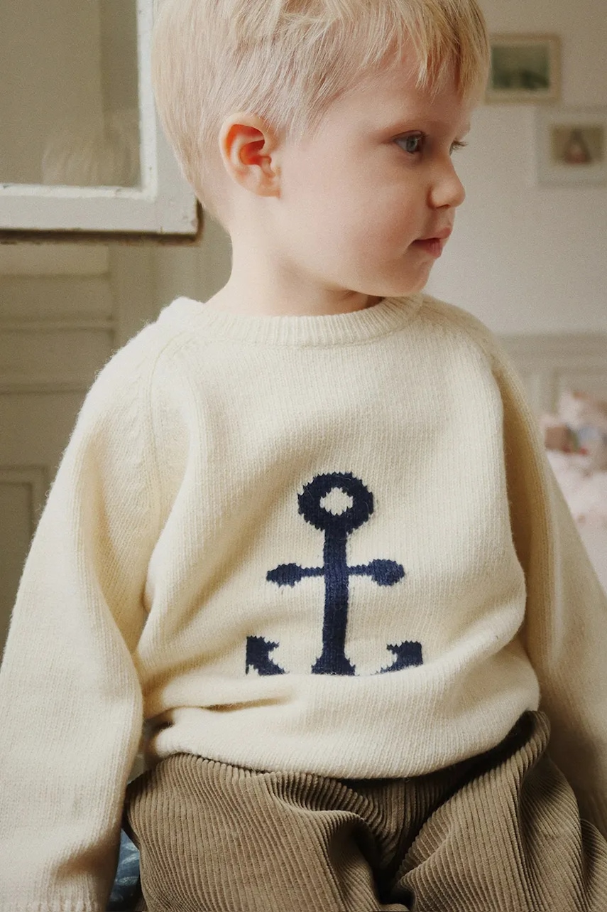 Konges Sløjd pulover copii ANCHOR KNIT SWEATER culoarea bej, light, KS104063
