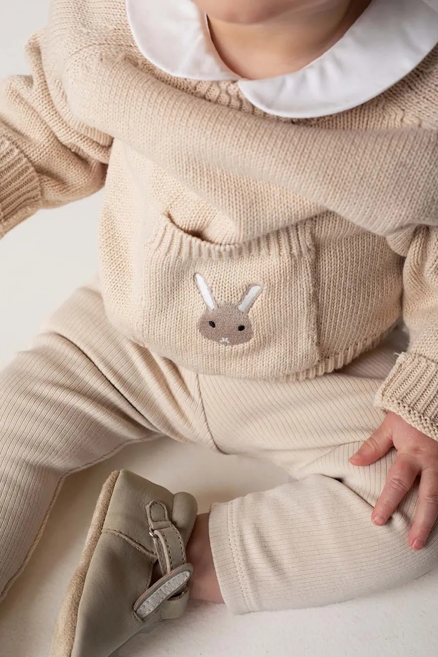Donsje pulover din bumbac pentru bebeluși Loeke Sweater Bunny culoarea bej, light, 3037802